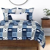 baby bear patchwork quilt top || baby blue and navy