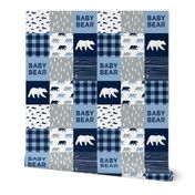 baby bear patchwork quilt top || baby blue and navy