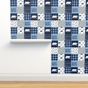 baby bear patchwork quilt top || baby blue and navy