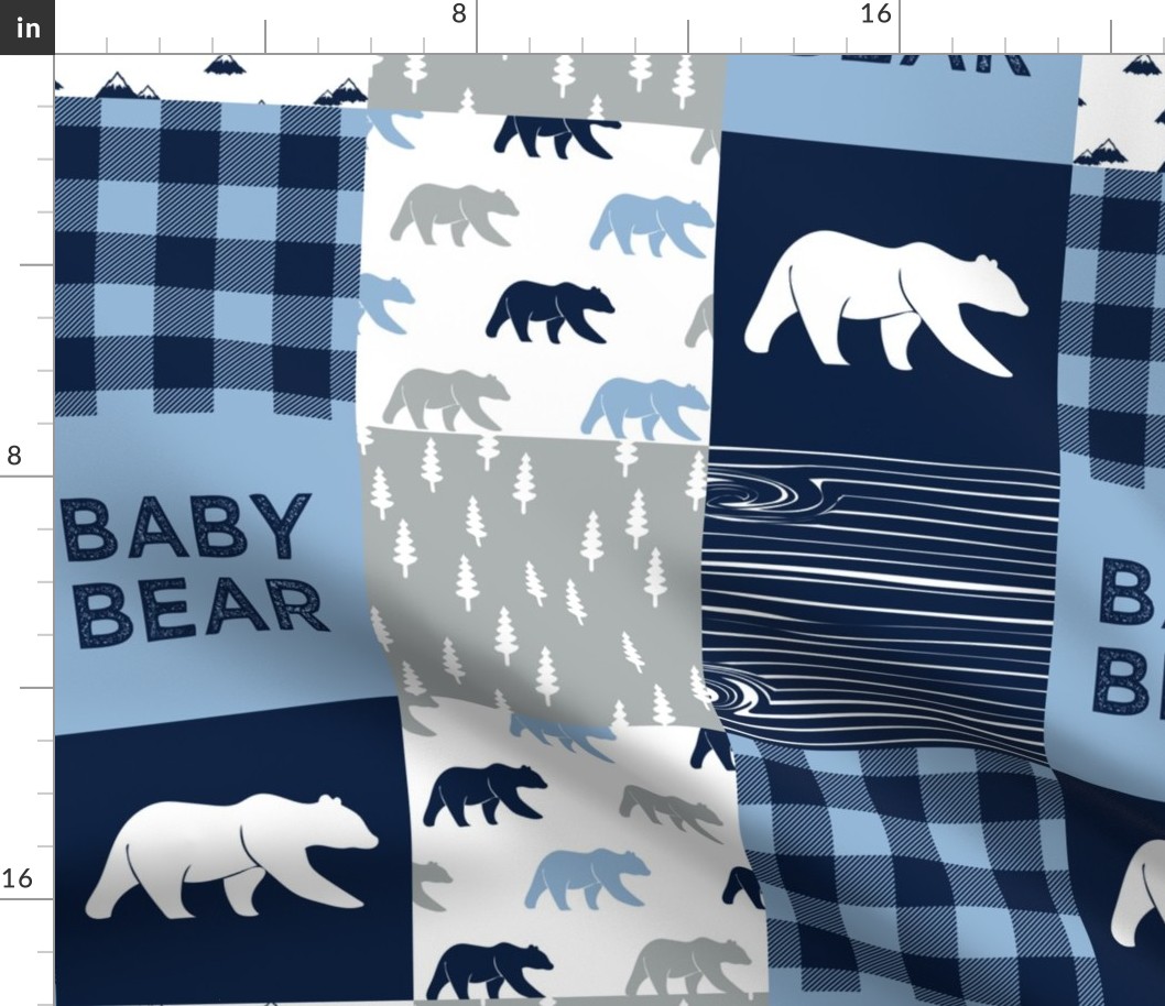 baby bear patchwork quilt top || baby blue and navy