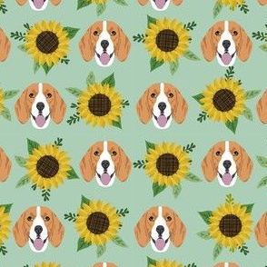 beagle sunflower fabric floral dogs design sunflowers fabric - mint