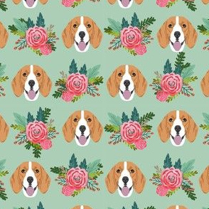 beagle florals fabric pink dogs and florals fabric - mint