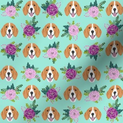 beagle florals purple and mint design cute florals and dog design - mint