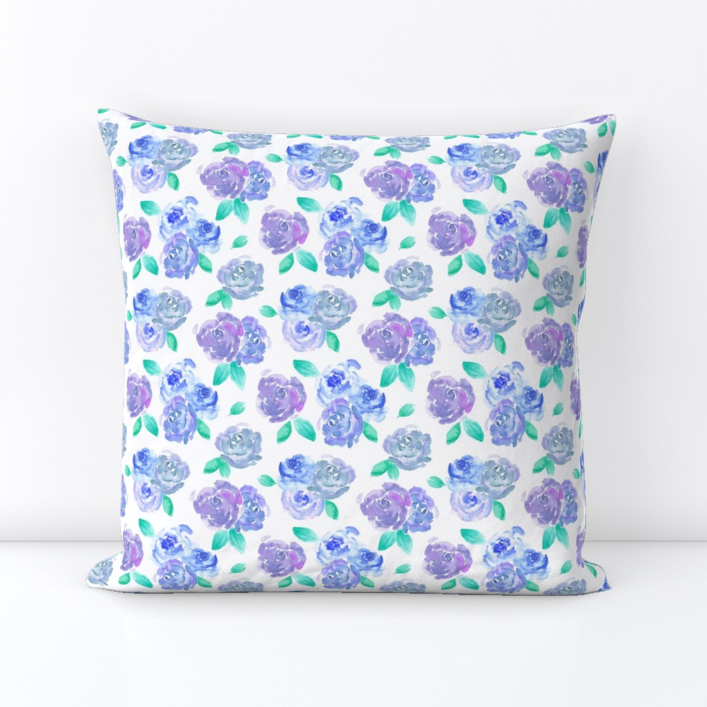 Blue and Purple Watercolor Rose Pattern