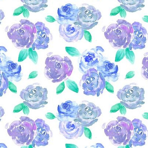 Blue and Purple Watercolor Rose Pattern