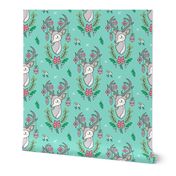 Christmas Deer Head with Ornaments & Floral on Mint Green