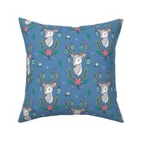 Christmas Deer Head with Ornaments & Floral on Dark Blue Navy