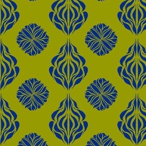 SINGAPORE FLORAL Olive Green and Navy