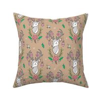 Christmas Deer Head with Ornaments & Floral on Hazelnut