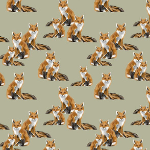 Friendly Foxes on Pale Green