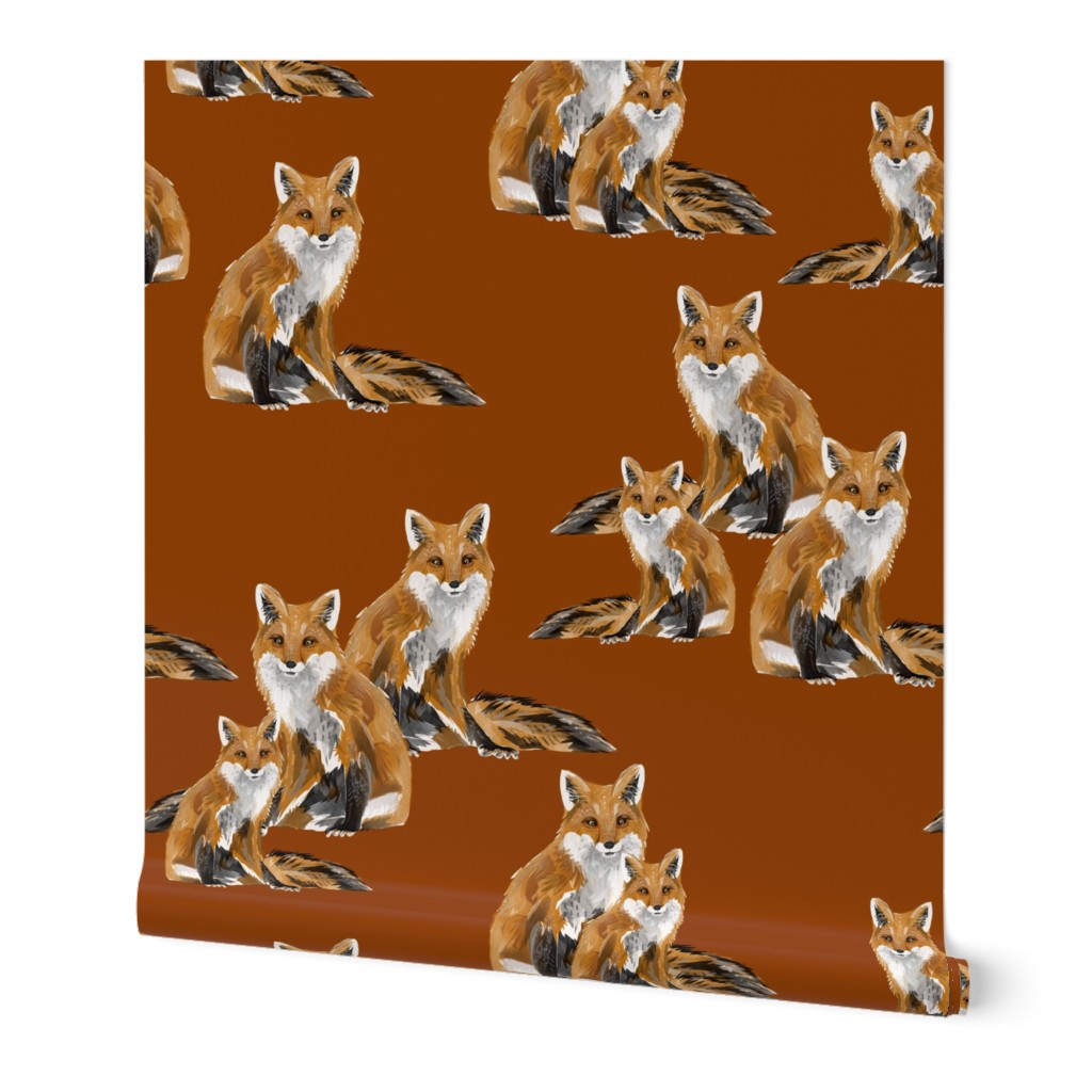 Friendly Foxes on Burnt Orange - Larger Scale