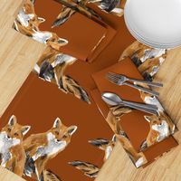 Friendly Foxes on Burnt Orange - Larger Scale