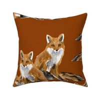 Friendly Foxes on Burnt Orange - Larger Scale
