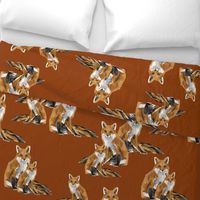 Friendly Foxes on Burnt Orange - Larger Scale