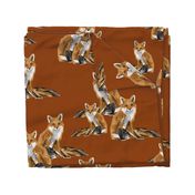 Friendly Foxes on Burnt Orange - Larger Scale