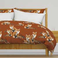 Friendly Foxes on Burnt Orange - Larger Scale