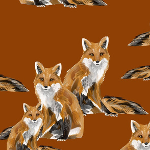 Friendly Foxes on Burnt Orange - Larger Scale