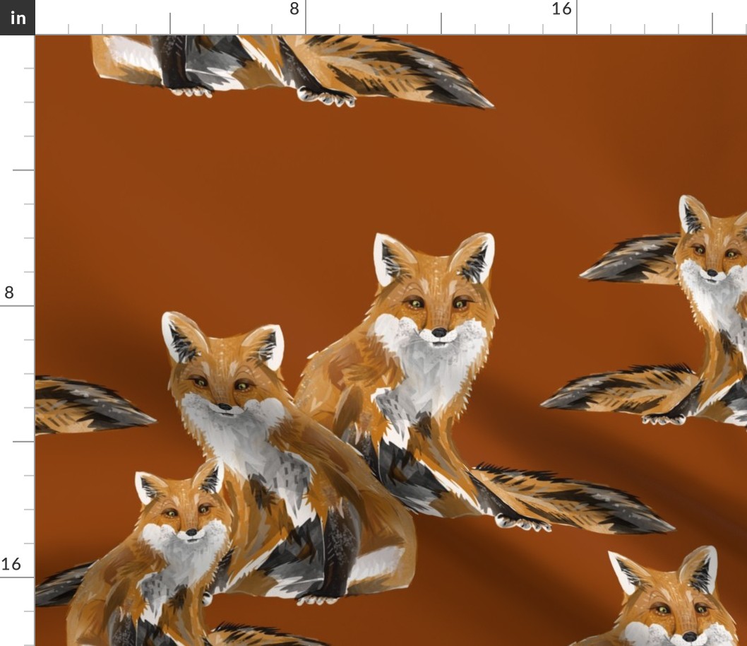 Friendly Foxes on Burnt Orange - Larger Scale