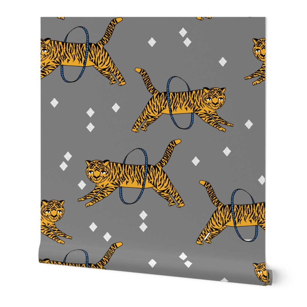 tiger fabric // circus nursery baby design circus - grey and yellow