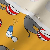 circus elephant fabric // circus animals blue and grey - yellow