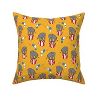 circus elephant fabric // circus animals blue and grey - yellow