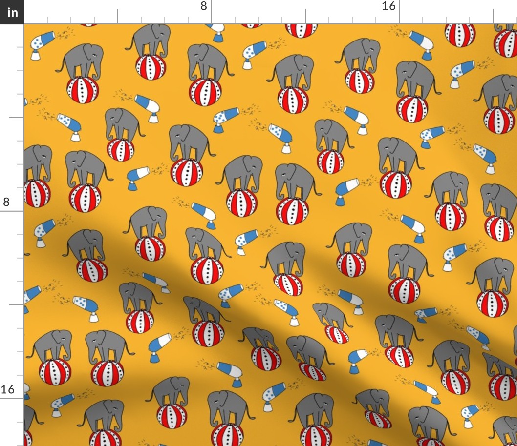 circus elephant fabric // circus animals blue and grey - yellow