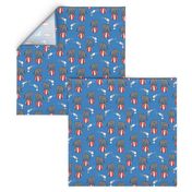 circus elephant fabric // circus animals blue and grey - blue