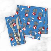 circus elephant fabric // circus animals blue and grey - blue