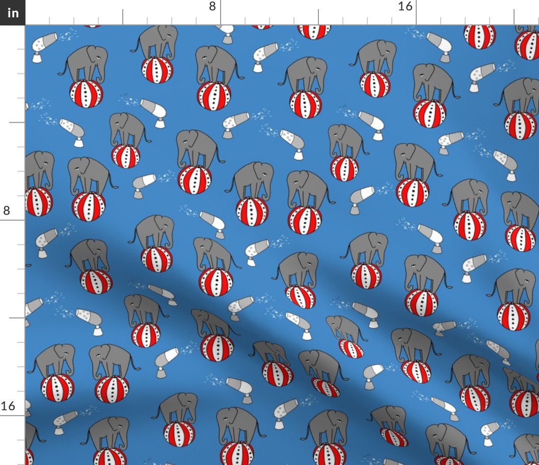 circus elephant fabric // circus animals blue and grey - blue