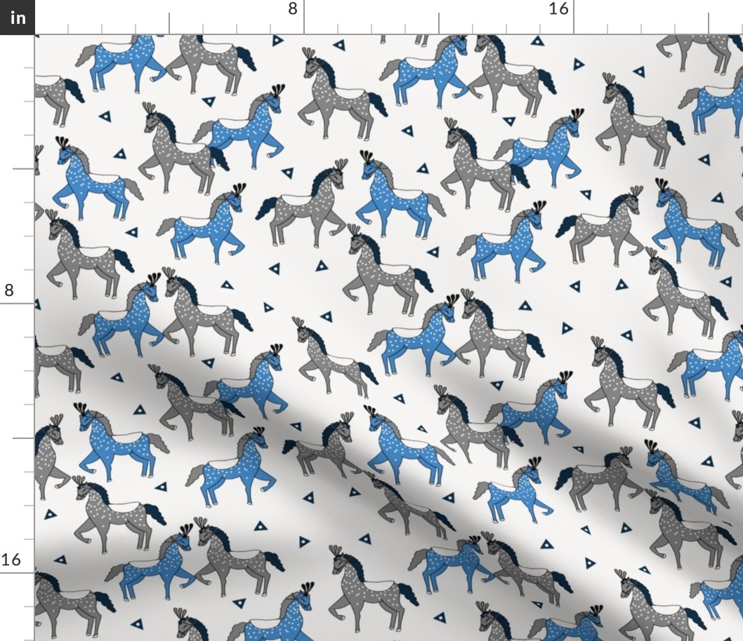 circus horse fabric // circus show horse nursery baby - blue and grey