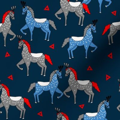 circus horse fabric // circus show horse nursery baby - blue and red