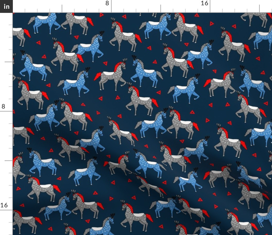 circus horse fabric // circus show horse nursery baby - blue and red