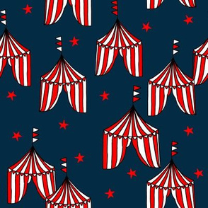 circus tent // circus tents sideshow circus nursery baby fabric - navy and red
