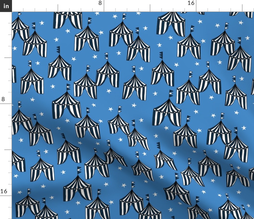 circus tent // circus tents sideshow circus nursery baby fabric - blue and navy