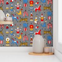 circus design // circus animals lion tiger elephant star stripes circus - grey