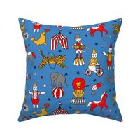 circus design // circus animals lion tiger elephant star stripes circus - blue