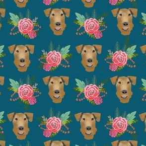 Airedale Terrier floral  cute dog fabric pattern blue
