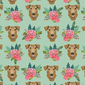 Airedale Terrier floral  cute dog fabric pattern mint