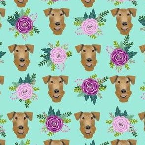 Airedale Terrier floral  cute dog fabric pattern mint