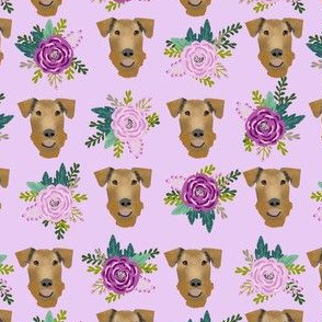Airedale Terrier floral  cute dog fabric pattern purple