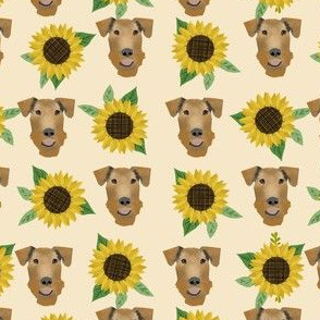 Airedale Terrier floral sunflowers cute dog fabric pattern cream