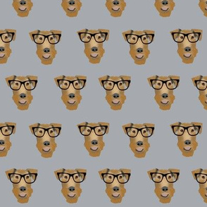 Airedale Terrier glasses cute dog fabric pattern grey