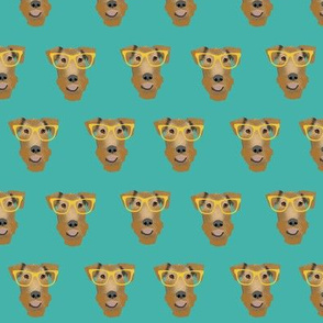 Airedale Terrier glasses cute dog fabric pattern teal