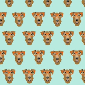 Airedale Terrier glasses cute dog fabric pattern mint