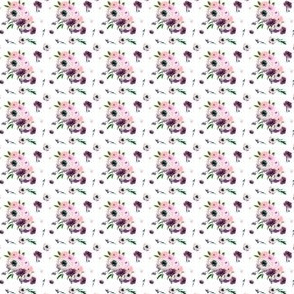 1" Dark Floral Print in White