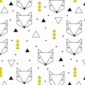 Clean Scandinavian geometric animals  triangle fox for gender neutral ochre yellow