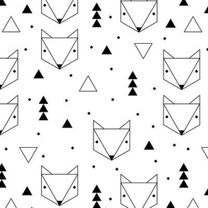 Clean Scandinavian geometric animals  triangle fox for gender neutral black and white