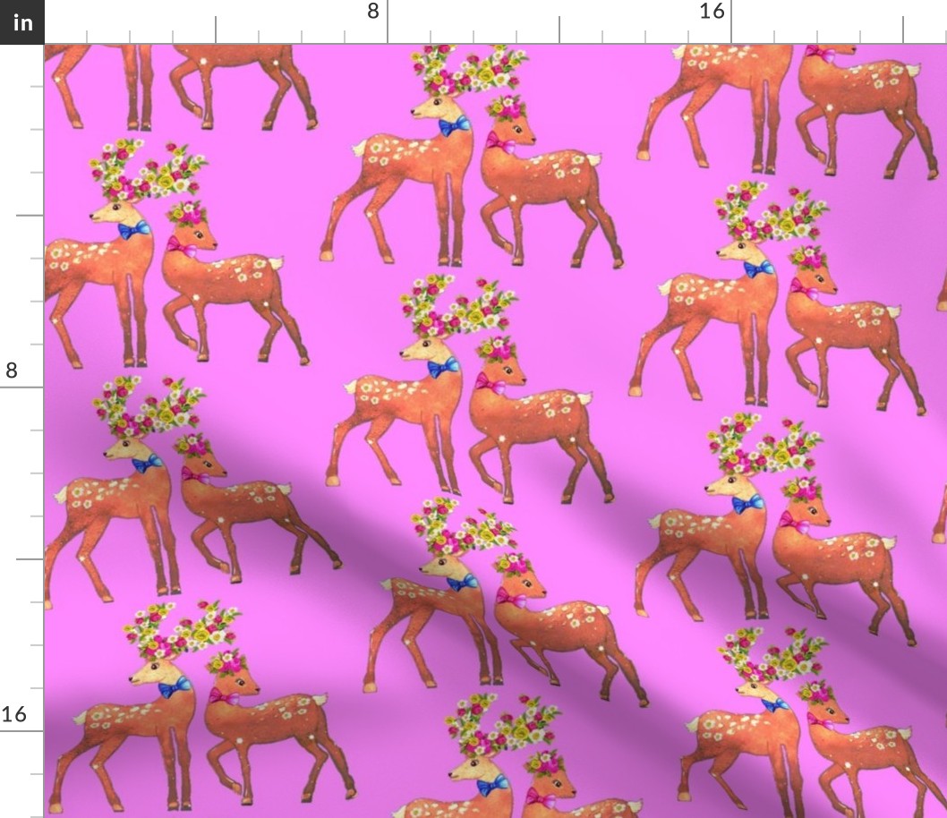 Scandinavian deer & fawn  Floral