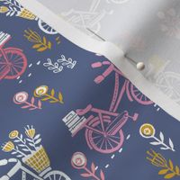 bicycle fabric // bicycle florals linocut design andrea lauren fabric - blue and pink