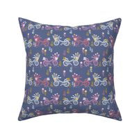 bicycle fabric // bicycle florals linocut design andrea lauren fabric - blue and pink